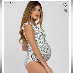 White Animal Print Ruffle Maternity One-Piece Swimsuit